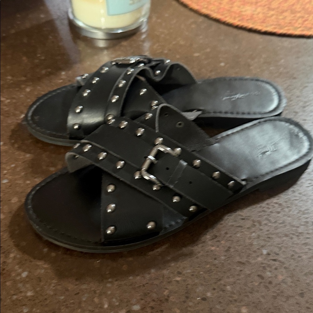 Universal thread Studded Black Slide Sandals - image 2